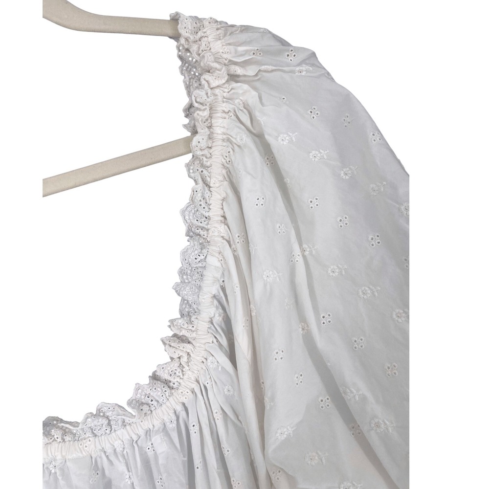Doen Isolde Midi Dress Salt White Eyelet Cotton Smocked Puff Sleeve Womens XL - Picture 10 of 16